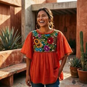 Mexican hand made  Blouse – Handmade design  peasent uni size S to M